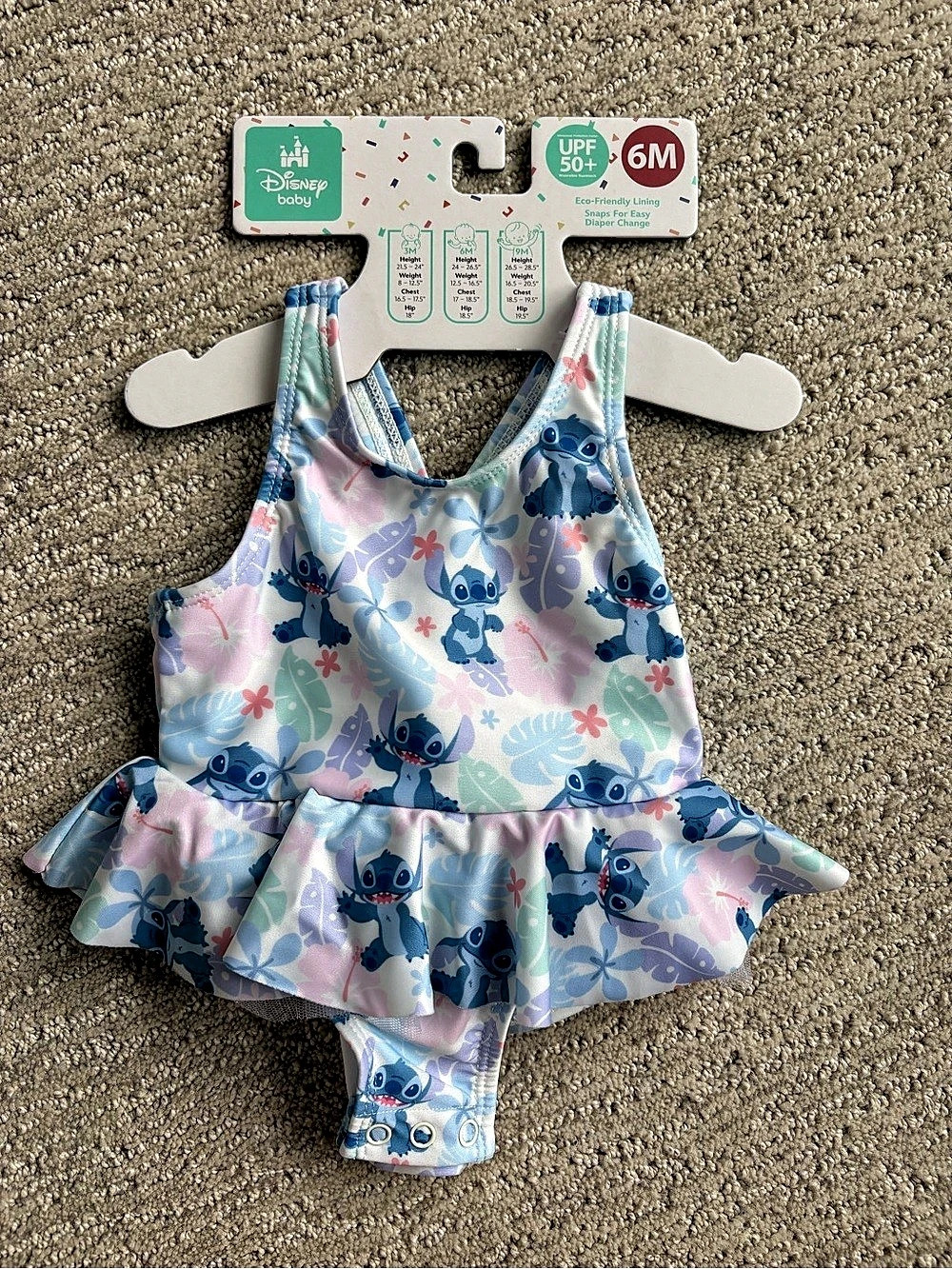 Disney Stitch Floral One-Piece Swimsuit Size 6M NWT